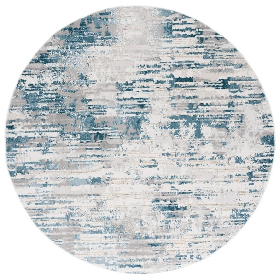 SAFAVIEH Vogue Ronald Abstract Area Rug, Ivory/Teal, 3' x 3' Round