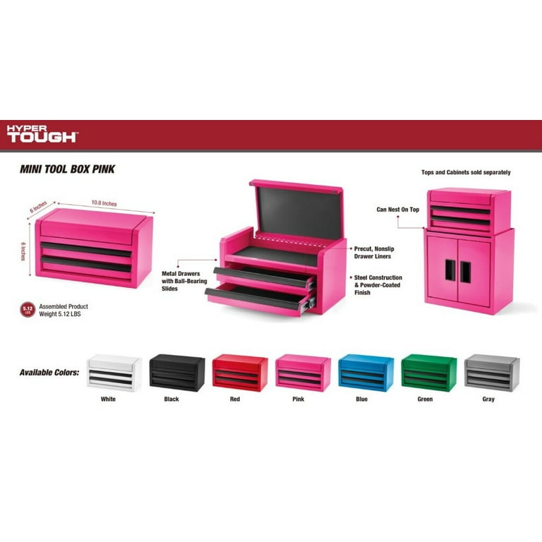 Hyper Tough Mini 10-inch 2-Drawer Steel Toolbox – Pink - Walmart.com