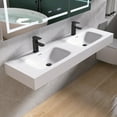 thumbnail image 3 of MEDUNJESS 59" Premium Wall Mounted Double Basins Sink Solid Surface Rectangular Bathroom Sink with Faucet Hole，Matte White, 3 of 6
