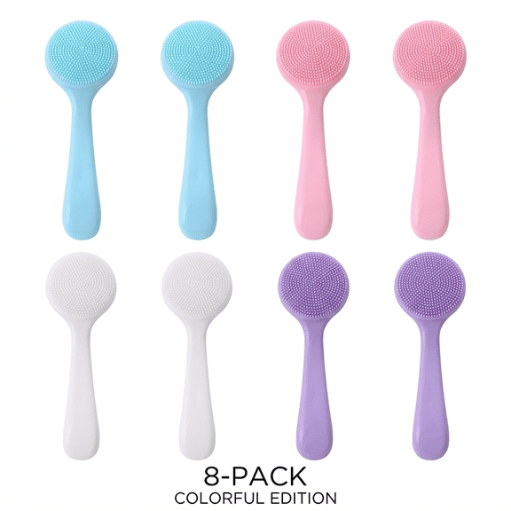Face Scrubber, 8 Pack Soft Blue Silicone Facial Cleansing Brush, Manual Face Wash Scrubber for Daily Cleansing and Makeup Removal