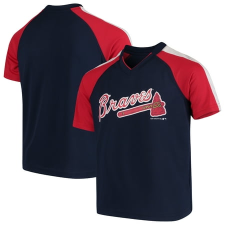 - Youth Navy Atlanta Braves Poly Mesh Raglan V-Neck T-Shirt
