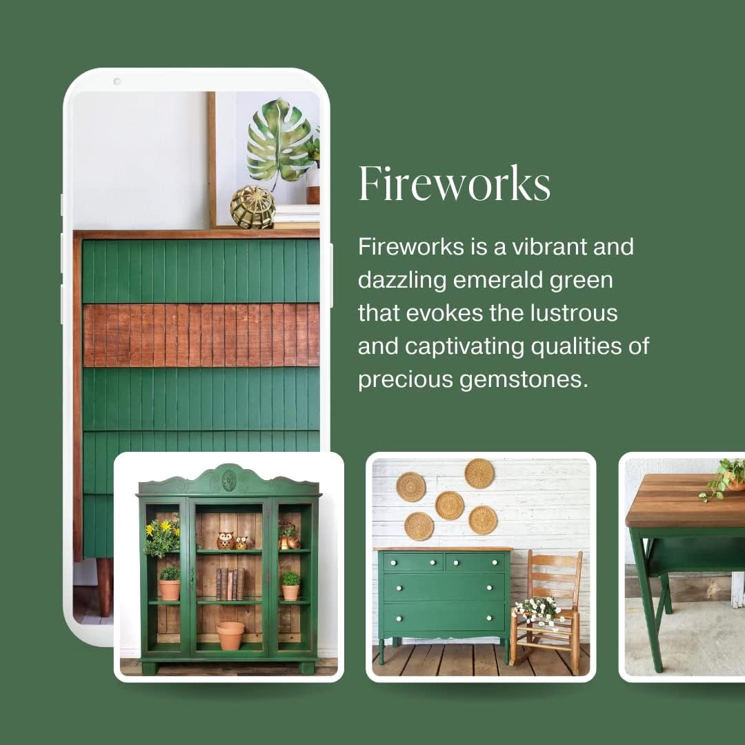 JJEAN-Country Chic All-in-One Chalk Paint for Furniture, Cabinets, Home Decor, Eco-Friendly, Matte Finish, Built-In Primer & Top Coat for Wood, Metal - Fireworks (Forest Green) - 4 oz (118 ml)