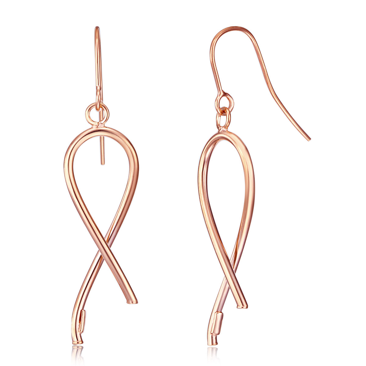 14k　Gold　Earrings　Breast　Awareness　Pink　Rose　Hook　Ribbon　Cancer　Fish　(-