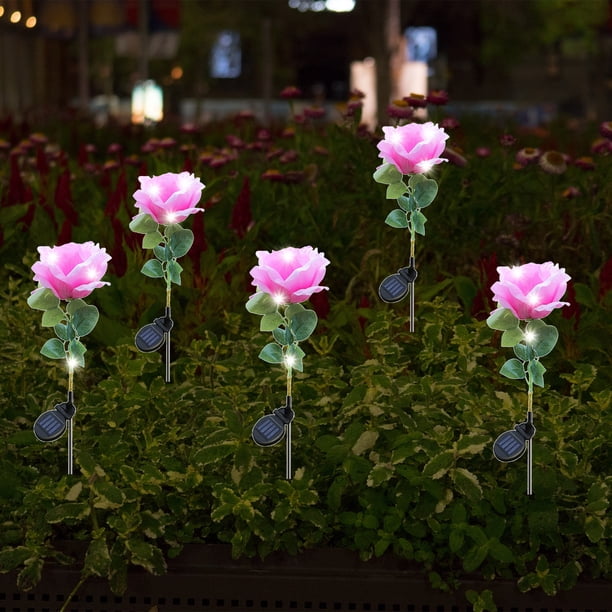 Decoraciones navideñas, adornos navideños, regalos navideños, decoración de temporada, luces solares de suelo con rosas de simulación, impermeables para exteriores, para jardín, césped, luz LED de reg