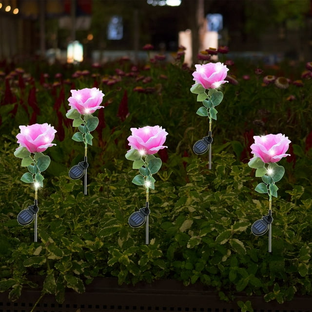 Lámpara Solar de Suelo con Forma de Rosa, Color Morado, Rosa, Rojo y Amarillo | Decoración Led Impermeable para Jardín y Césped | Lámpara Floral Festiva con Energía Solar y Sin Pilas