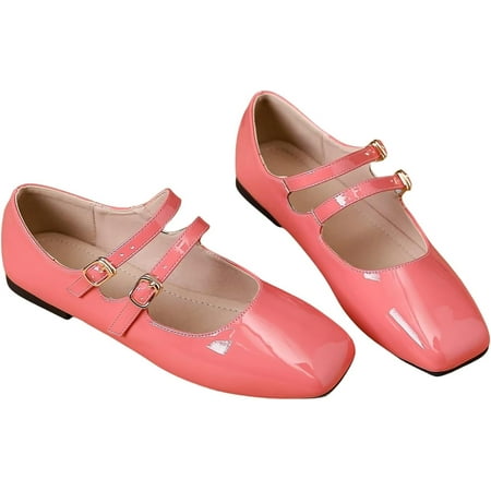 

Pfhytec LU Women s Square Toe Classic Mary Jane Flats Soft PU Leather Walking Shoes Comfortable Slip-ons Solid Color Dress Shoes