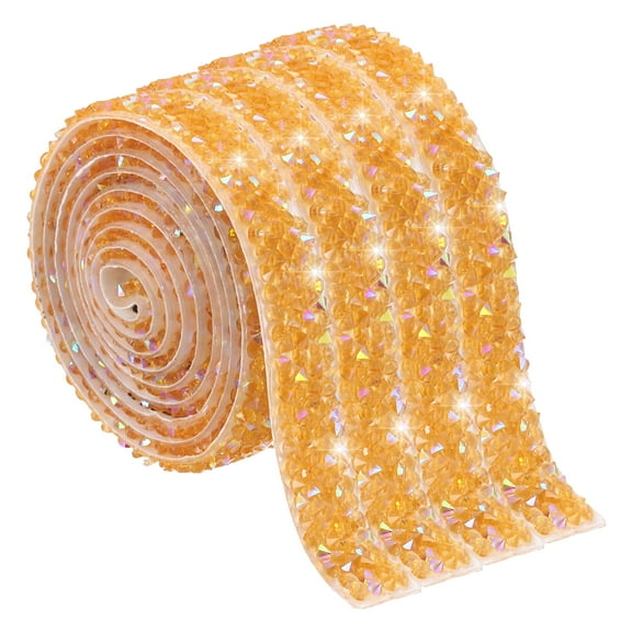 Uxcell Rhinestone Ribbon Roll, 4 Yards Self-Adhesive Rhinestone Tape for DIY Crafts (Orange, 10mm/0.39" Wide)