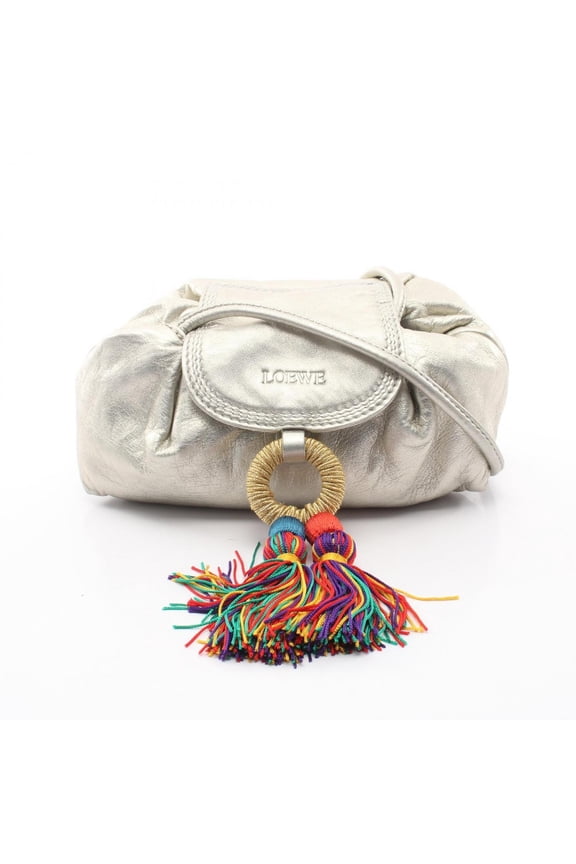 Pre-Owned Loewe fringe shoulder bag/handbag, leather, women's, gold tone.