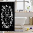 thumbnail image 3 of Manfei Spooky Cat Moon Shower Curtain 72Wx84L, Vintage Gem Leaf Bathroom Shower Curtain, Monochrome Black, 3 of 5