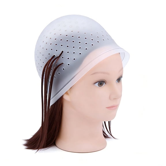 Silicone Hair Highlight Cap and Hook Set, Perforated Reusable Dye Cap for All Hair Types