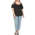 thumbnail image 2 of White Mark Casual Cold Shoulder Lace Trim Knit Blouse, Women's Plus, 2 of 6