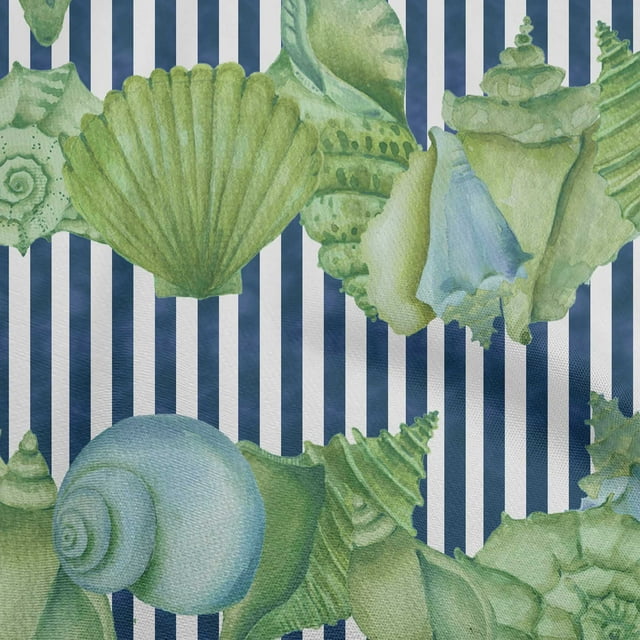 oneOone Cotton Poplin Green Fabric Sea Shells Ocean Sewing Craft Projects Fabric Prints By Yard 42 Inch Wide