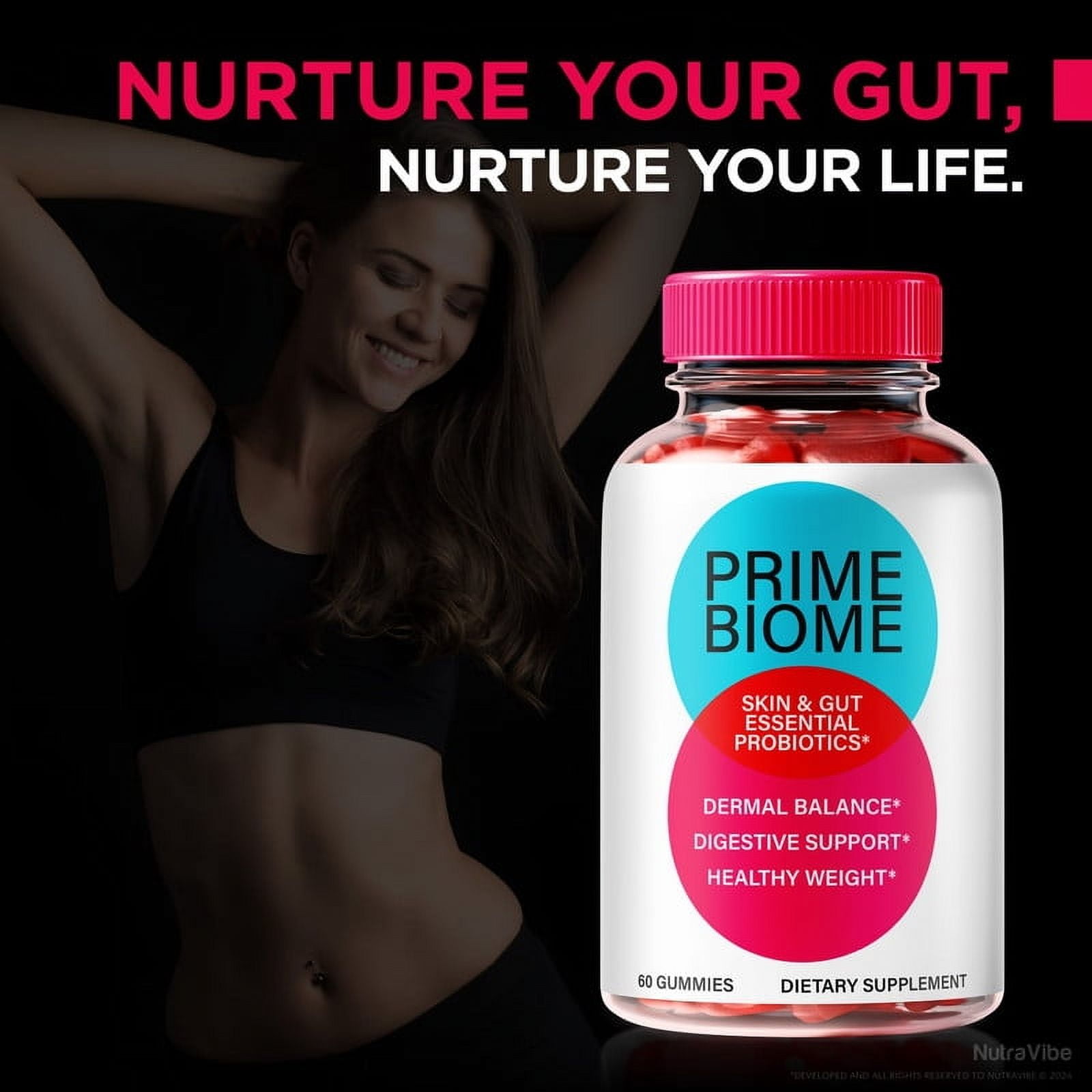 (3 Pack) Prime Biome Gummies, All-Natural Formula Supplement for Skin and Gut Health, PrimeBiome Probiotic for Digestive Wellness, Official Skincare Gomitas Reviews (180 Gummies)