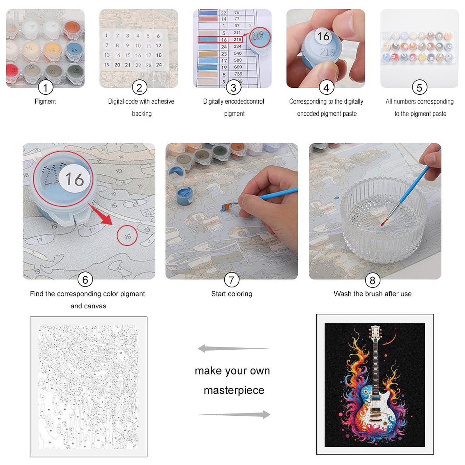 Paint By Numbers Kit for Adults Beginner - DIY Colorful Flame Guitar Art Canvas Painting Kits for Adults, Frameless Paint By Number for Adults for Home Wall Decor 16x20 Inch