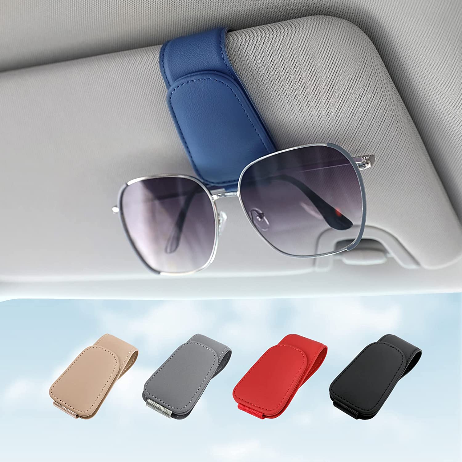 Sunglass Holder for Car Visor Sunglasses Clip Leather Glasses