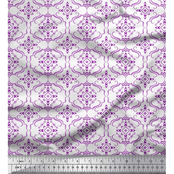 Soimoi Purple Velvet Fabric Moroccan Damask Decor Fabric Printed Yard 58 Inch Wide