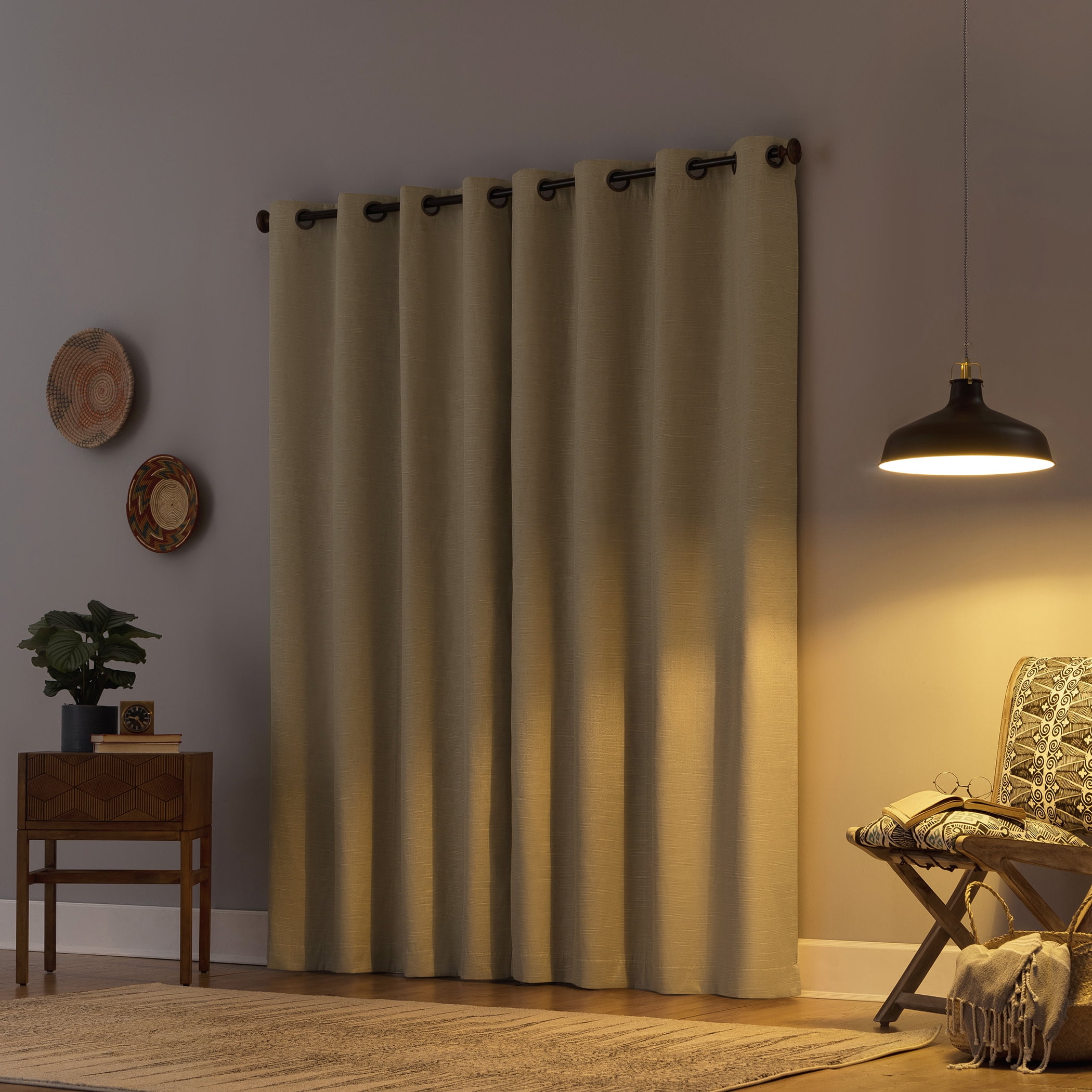 Archaeo Textured Linen Blend Total Blackout Grommet Top Curtain, 50"W X 84"L, Stone