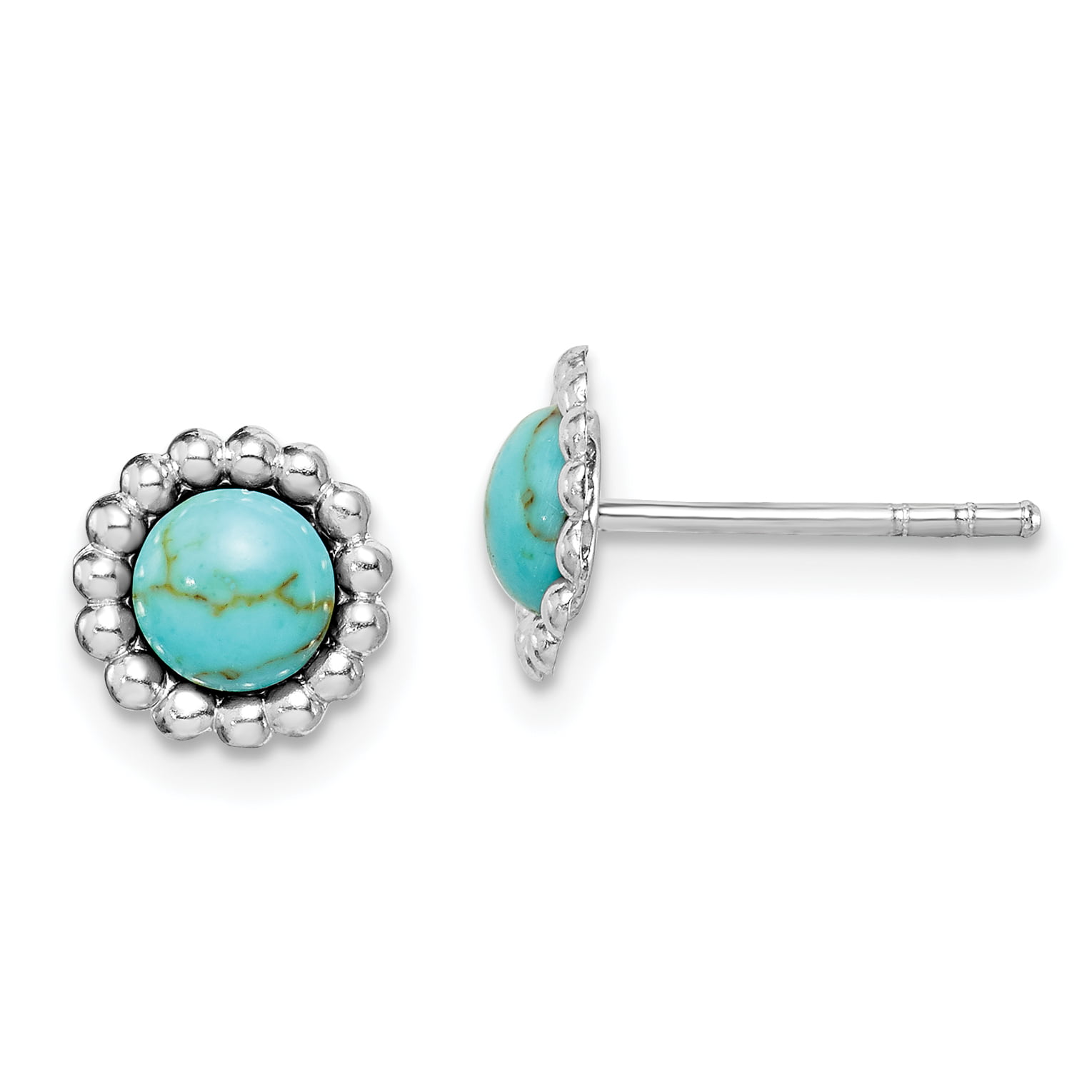 Synthetic Turquoise Cubic Zirconia Center Huggie Earrings Rhodium Plated Sterling Silver