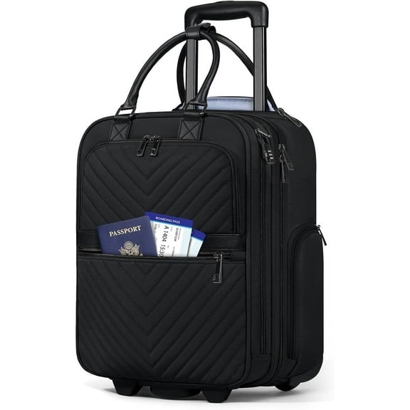 Underseat Carry On Luggage with Wheels, 16-inch Airline Approved Luggage Lightweight Softside Underseater Travel Suitcases Durable Overnight Bag Rolling Carry-on Bag for Women Men, Black