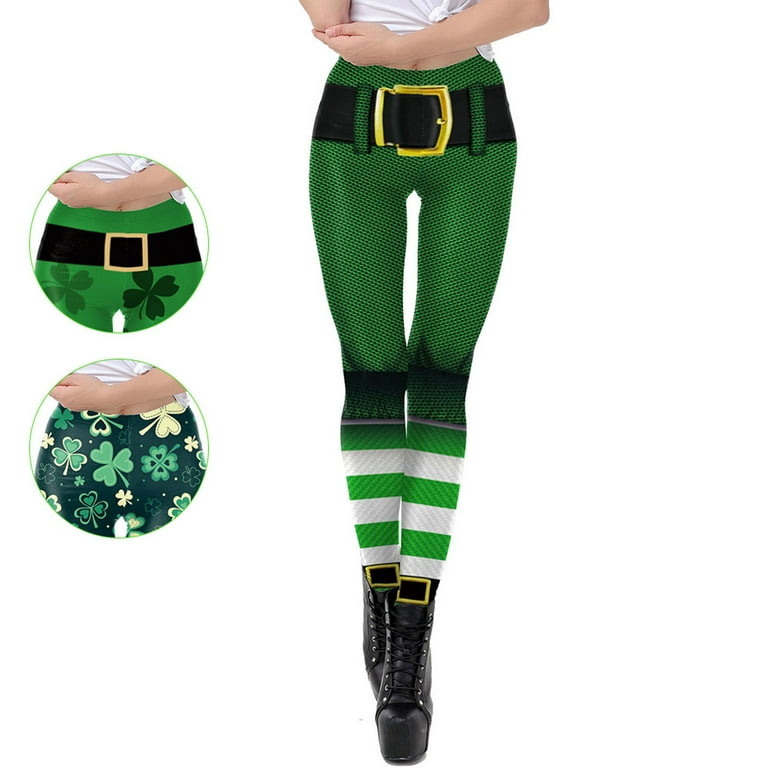 REORIAFEE Women's St Patricks Day Costume Tights Leggings Irish Clover  Shamrocks Tummy Control Leggings for Women Dressy Pants Sleeveless V-Neck  Loose Pants Green S 