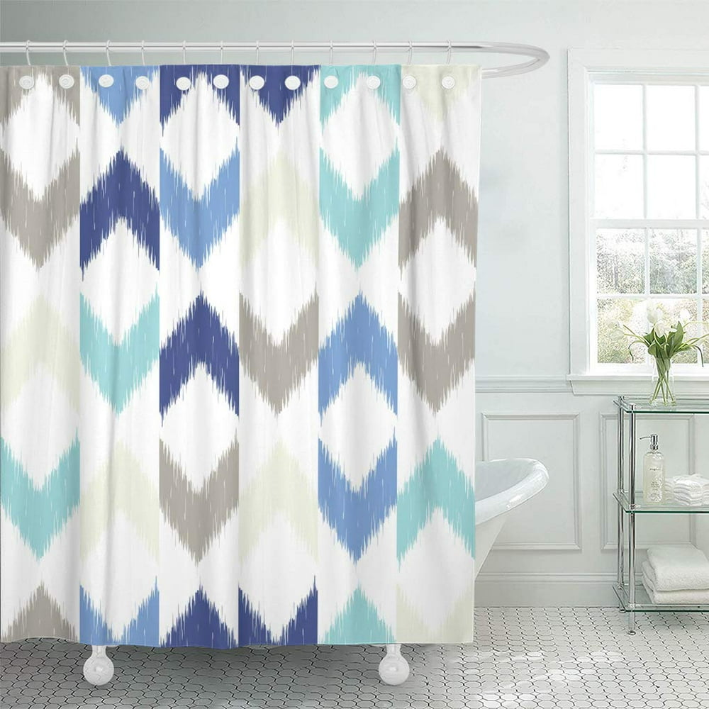 KSADK Teal Beige Tribal Patter Chevron Ikat Ornaments Blue Drawn Shower