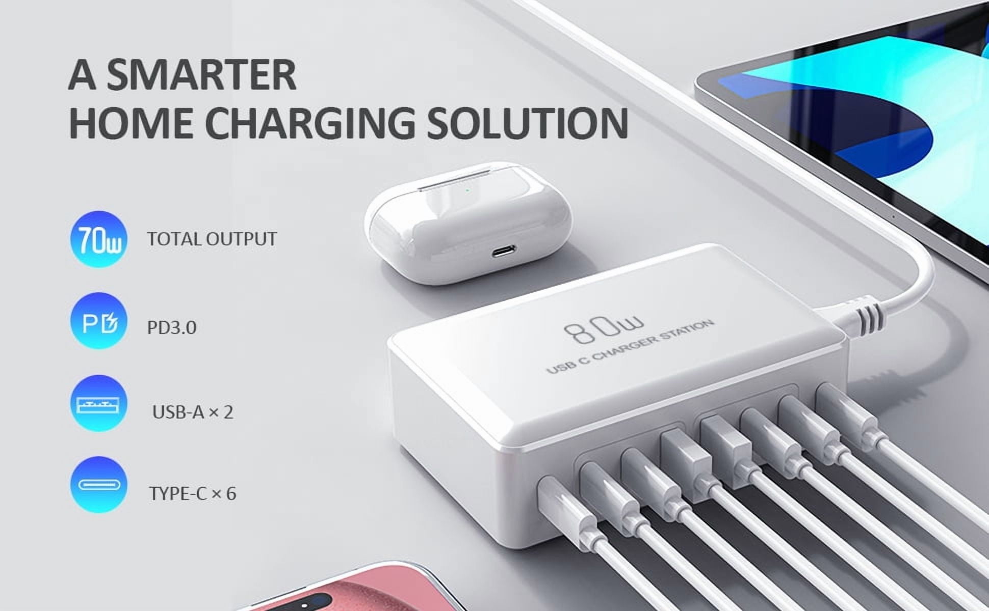 80W Usb C Charging Station, 8-Port Usb C And Usb A Multi Port Desktop Charger Adapter Plug Cube, 4-Foot Power Cord, Desktop Charging, Mobile Phone, Digital Fast Charging, Tablet Computer