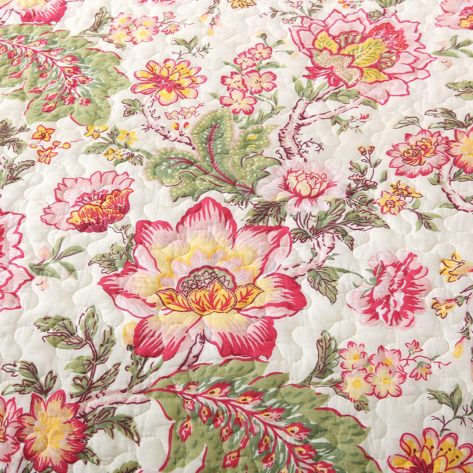 3 Piece Floral Quilt Sets King Size, Soft Lightweight Microfiber Bedspreads Reversible Coverlet
