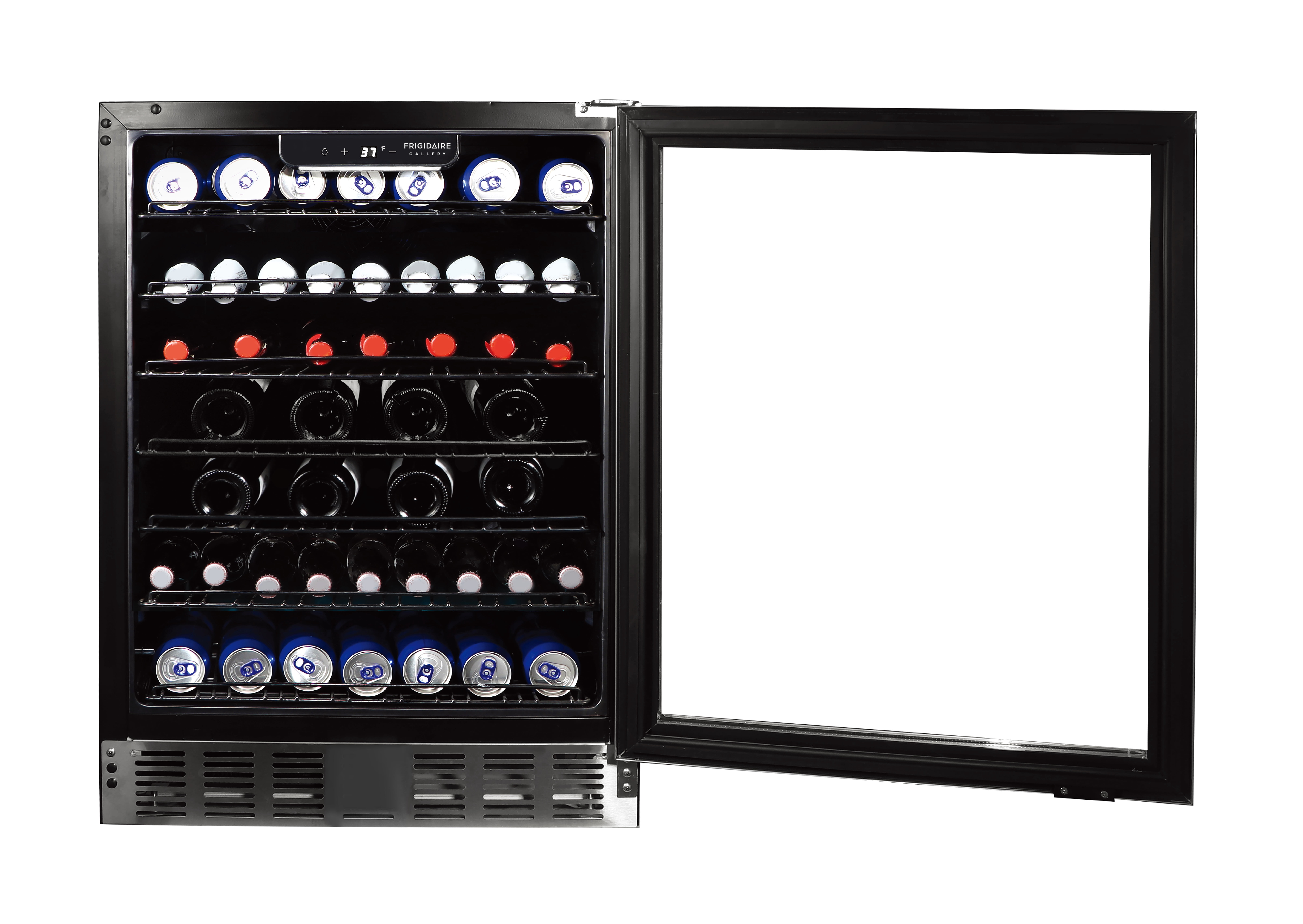 Frigidaire Gallery 24" Beverage Refrigerator with Glass Door, Holds 166 Cans or 56 Bottles, Built in or Freestanding Under Counter Beverage Fridge with LED Light