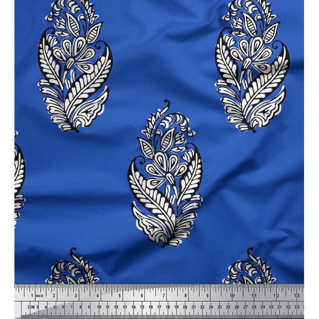 Soimoi Polyester Crepe Fabric Leaves & Floral Block Print Fabric by The Yard 42 Inch Wide