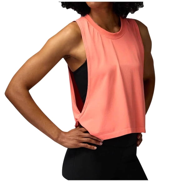 Ymauqau Workout Tank Top for Women Crew Neck Side Twist Crop Sleeveless Shirts Athletic Yoga Tees Loose Cami Blouses