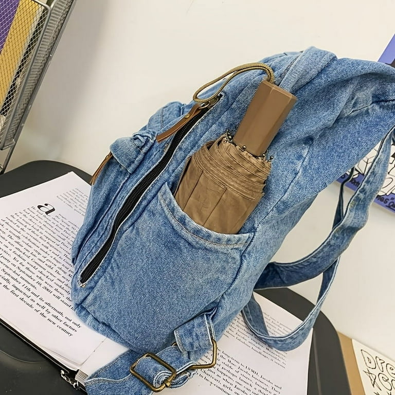 Jean backpack top with patches