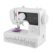 12-Stitch Sewing Machine for Beginners, Electric Sewing Machine Automatic Desktop Sewing and Embroidery Machine W/ Presser Foot and LED Lights, White and Black