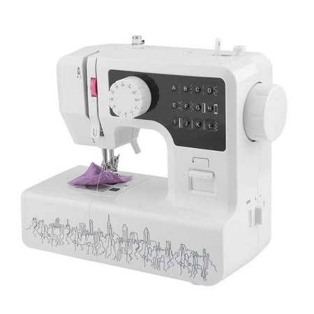 12-Stitch Sewing Machine for Beginners, Electric Sewing Machine Automatic Desktop Sewing and Embroidery Machine W/ Presser Foot and LED Lights, White and Black