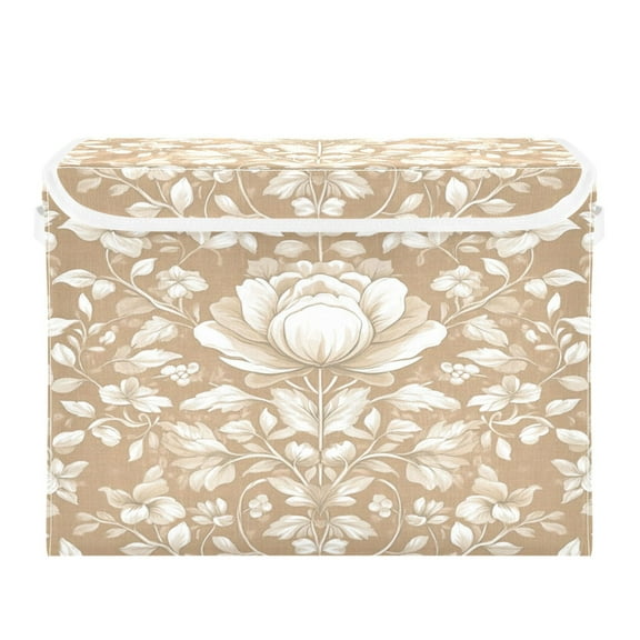 Storage Box With Lid 16.5x12.6x11.8In Foldable Stacked Household Storage Box Brown Flower