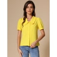 thumbnail image 3 of DARING DIVA Women's Peter Pan Collar Puff Short Sleeve Retro Blouse S Yellow, 3 of 6