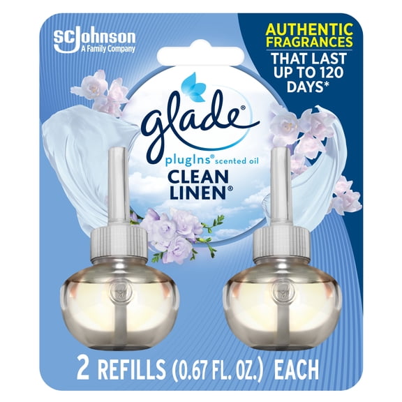Glade PlugIns Air Freshener Refills, Clean Linen, Infused with Essential Oils, 0.67 oz, 2 Count