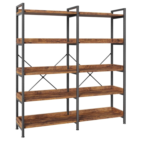 5-Tier Bookshelf, 10 Open Shelves with Raised Baffles, Wide 47" Bookcase with Metal Frame, Wooden Boards