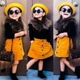thumbnail image 3 of Douhoow Little Girl 2PCS Autumn Set Faux Fur Collar Ribbed Tops+Corduroy Short Skirts, 3 of 9