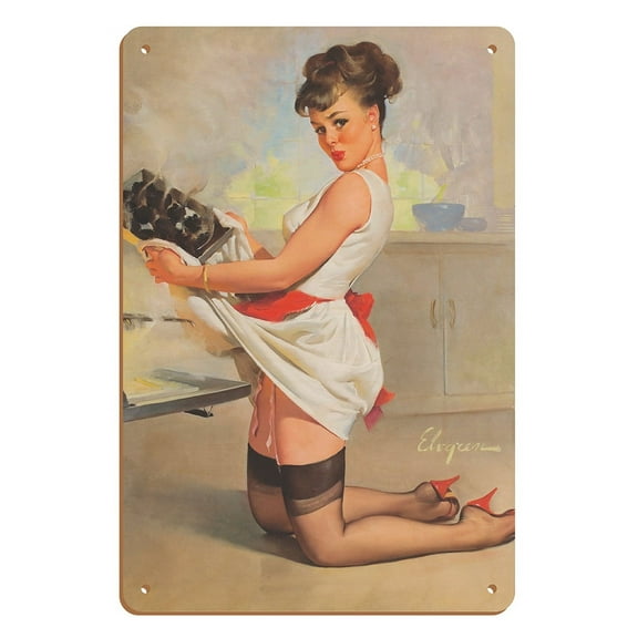 Lets Eat Out - Vintage Pin Up Girl Print by Gil Elvgren c.1967 - 8 x 12 inch Vintage Wood Art Sign