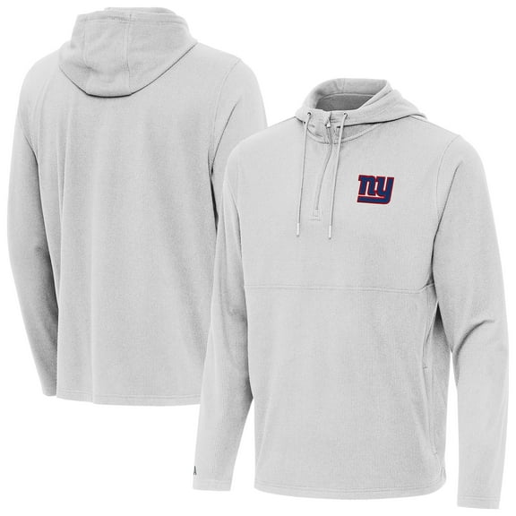 Men's Antigua Gray New York Giants Connected Quarter-Zip Pullover Hoodie