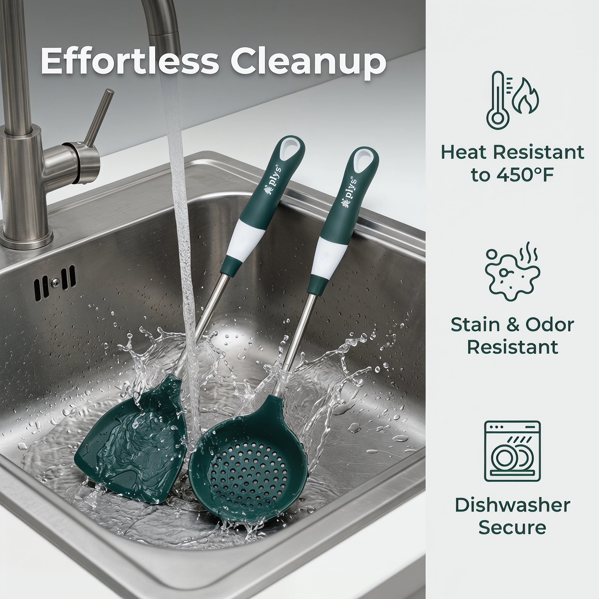 Unique Bargains Kitchen Utensil Set with Silicone Cooking Gadgets Green-Silver B 2pcs