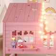 thumbnail image 5 of Bellemave Full Size Loft Bed with Slide and LED Lights, Wood House Roof Low Loft Beds Frame with Ladder, Under Bed Storage, No Box Spring Needed (Pink), 5 of 8