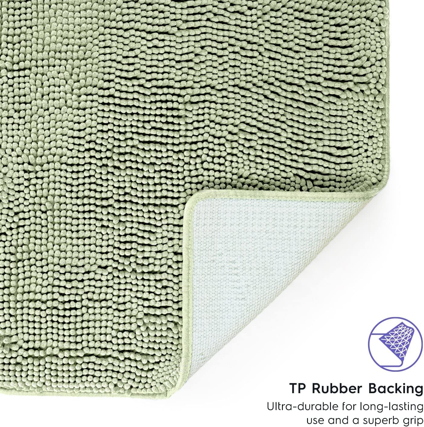 Bathroom Rugs, Extra-Thick Memory Foam Bath Mat, Ultra-Soft Chenille Microfiber, Highly Absorbent, Machine Washable, Shaggy Bath Mats for Bathroom, Non-Slip (21"x32") Sage Green