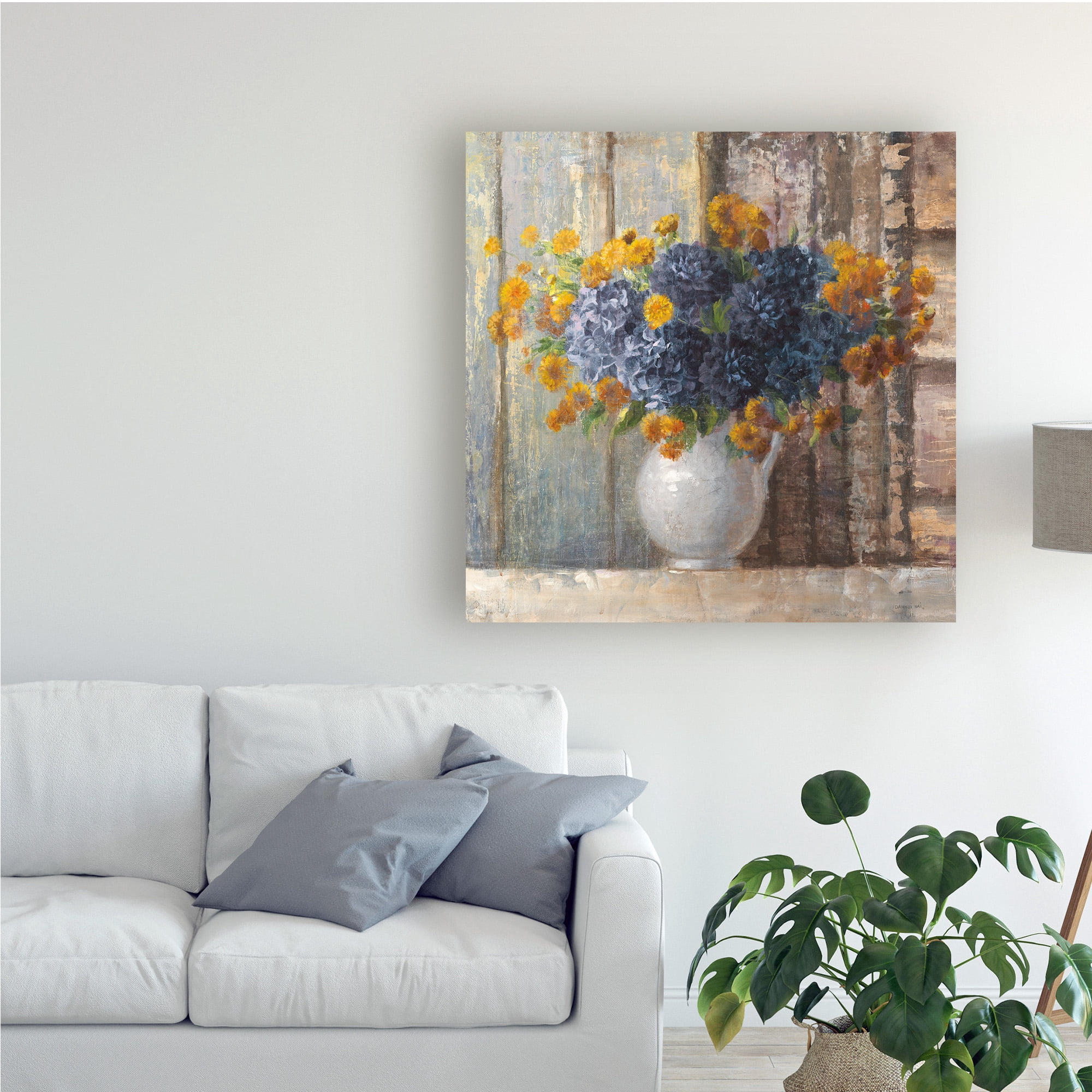 Trademark Fine Art 'Fall Dahlia Bouquet Crop Blue' Canvas Art by Danhui Nai