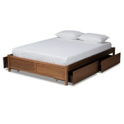 HomeStock Suburban Soiree Walnut Brown Finished Wood Queen Size 4-Drawer Platform Storage Bed Frame