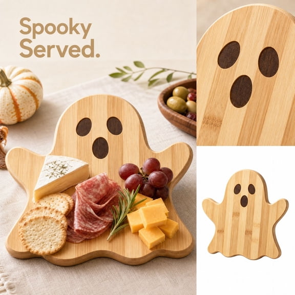 Ghost Shaped Halloween Kitchen Decor,Solid Wood Halloween Shape Tea Tray Wooden Chopping Board,Art Wooden Cutting Board for Kitchen,Goth Platter,Tray for Cheese, Fruits and Salad Serving Board A