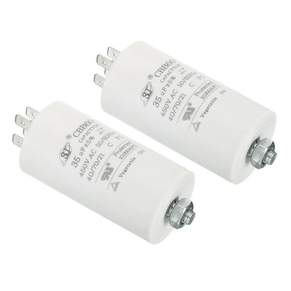 Uxcell CBB60 35uF Run Capacitor,2Pcs AC450V 4 Pins 50/60Hz Cylinder with Screw 75x40mm