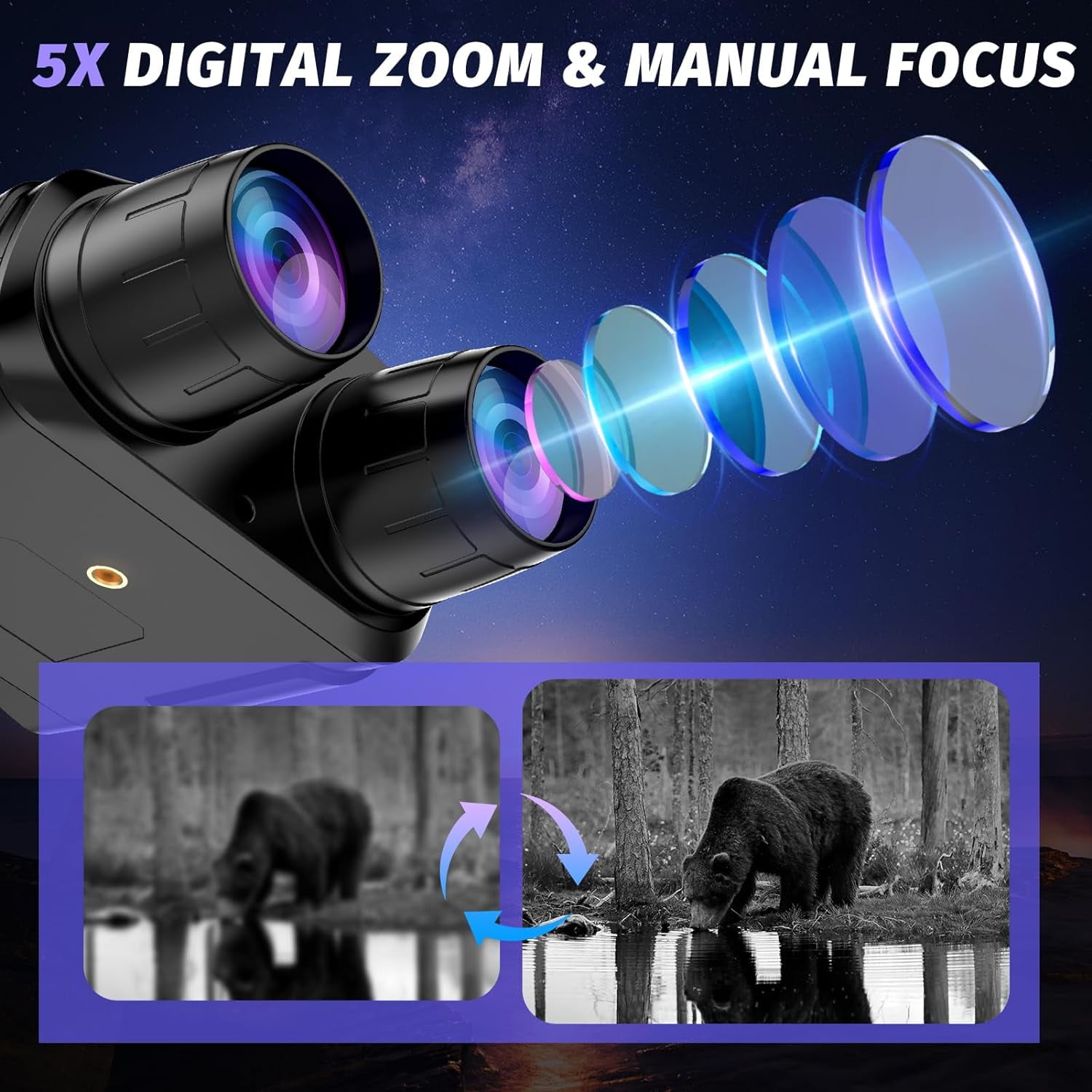 Night Vision Goggles - 4K Night Vision Binoculars for Adults, 3'' HD Screen Binoculars with Camera can Save Photo and Video with 32GB TF Card, Security Goggles Black