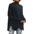thumbnail image 2 of Knit Tops for Women Oversized Ribbed Turtleneck Batwing Sleeve Side Slit Hem Loose Fall Warm Soft Knit Long Length Tunic Sweater Casual Everyday Oversized Pullover Navy 2XL, 2 of 6