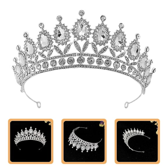 OUNONA 2pcs Decorative Wedding Birthday Party Prom Princess Dazzling Rhinestone Silver Metal Tiara Crown Hair Accessories For Women